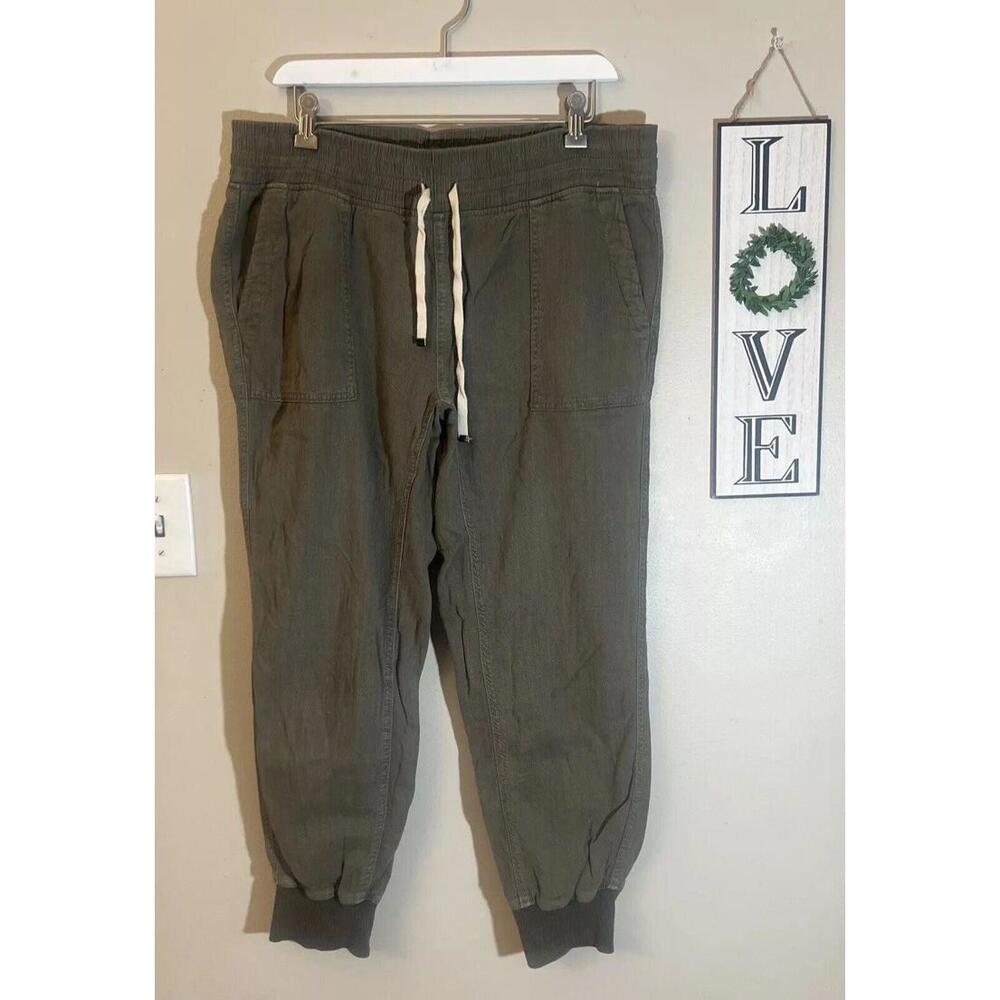 Zara Pants Women LARGE Green Cotton Blend high Rise Cargo Regular Fit Jogg